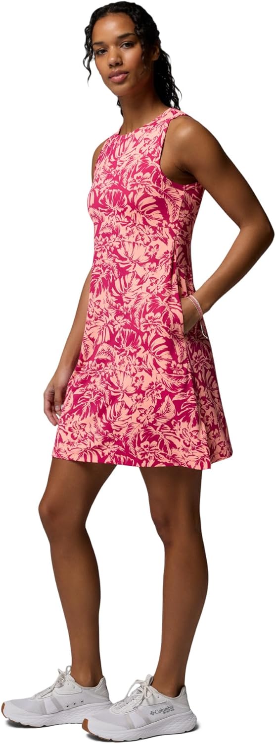 Columbia Women's PFG Freezer Tank Sun Dress, Guava Pink Vacay Blooms Tonal, X-Large