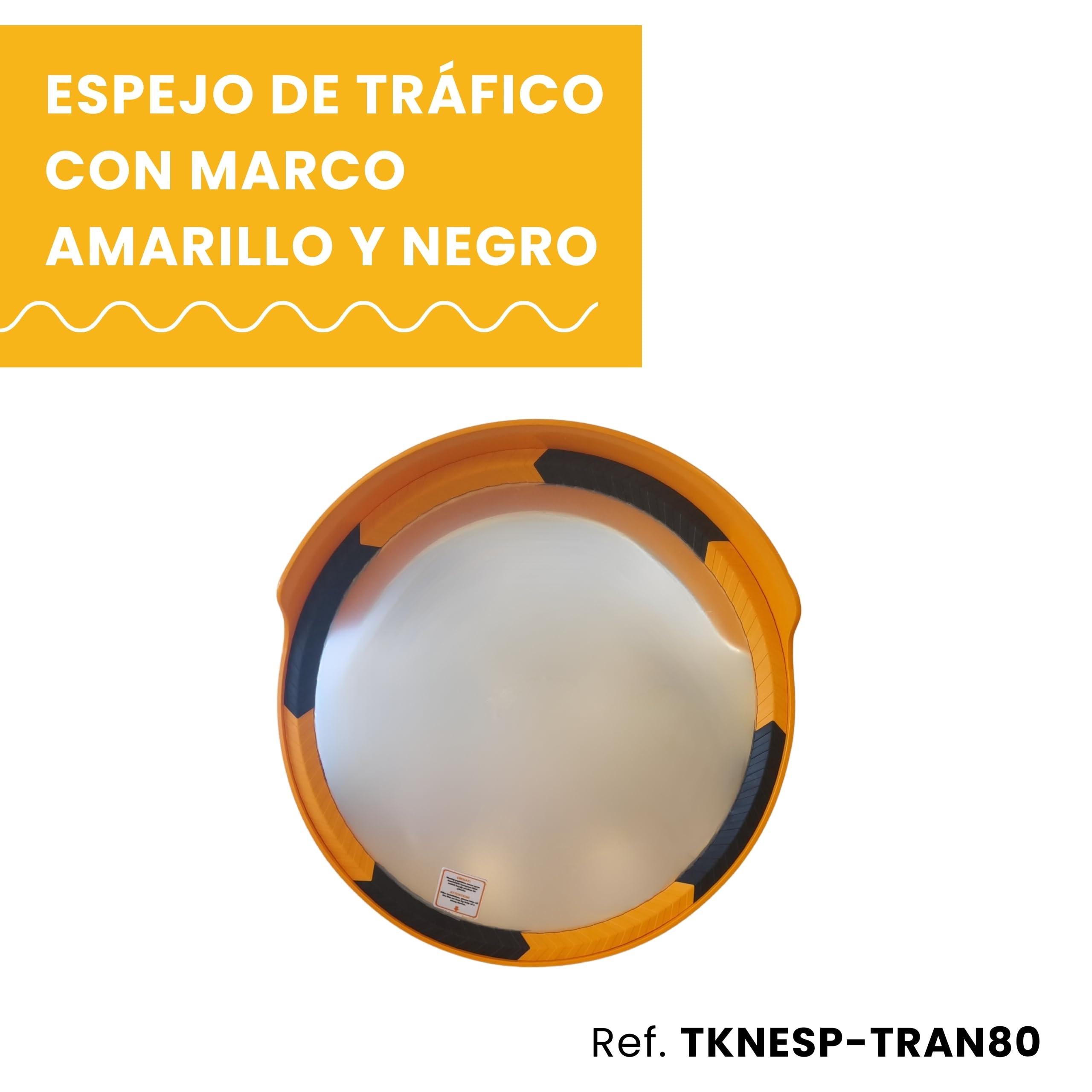 PARKING FACIL | Espejo de Tráfico Convexo de Seguridad con Marco | Tamaño: Ø 80 cm | Color Naranja y Negro | Incluye Soporte Poste y Pared | 1 Unidad