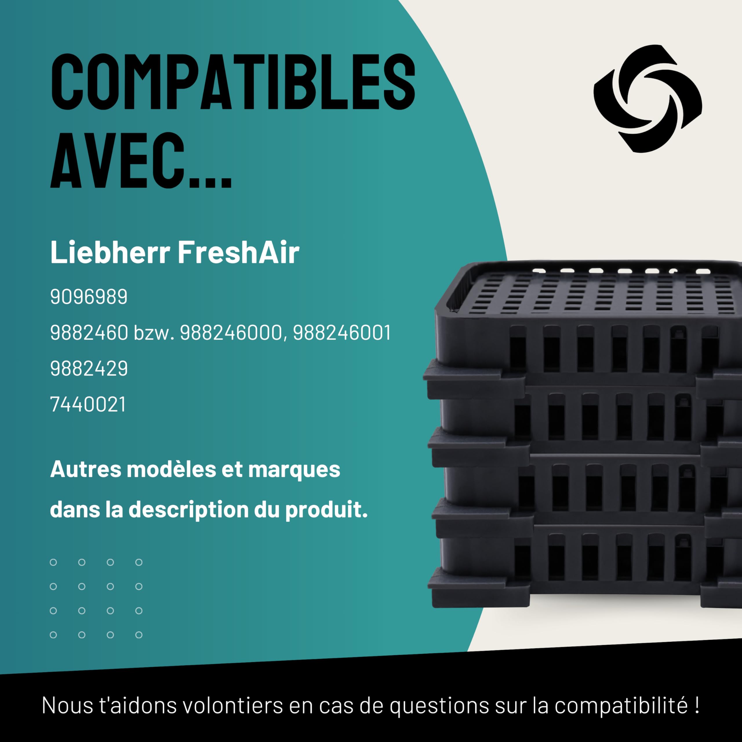 FilterBase® Fresh Air Lot de 4 filtres à charbon actif pour réfrigérateur Liebherr 9096989 9882460 988246000 et 7440021-00