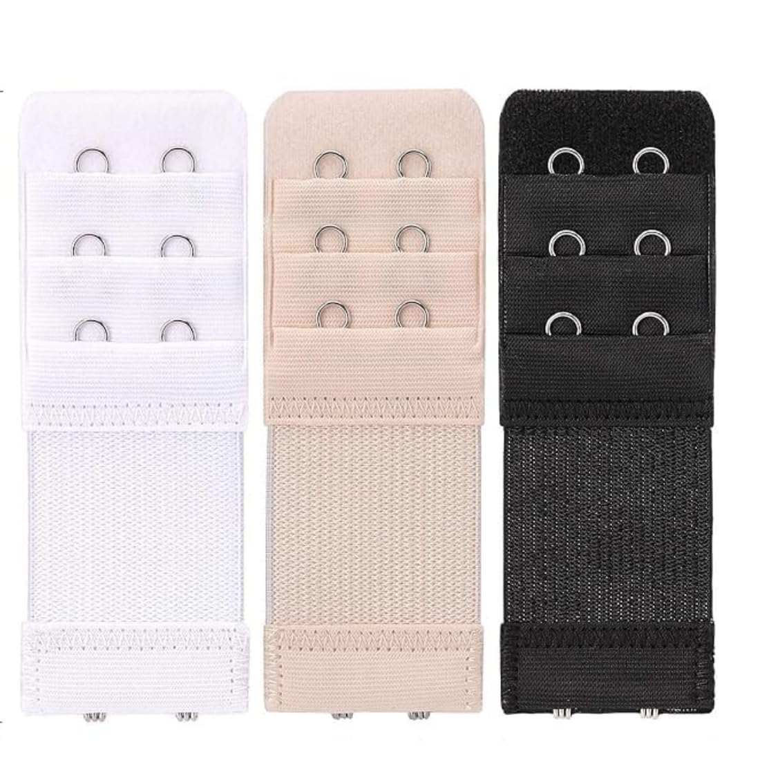 MARMORIS ECOM Bra Extender for Women, 2-Hook Adjustable Elastic Strap Extension, Comfortable Back Band in Beige White Black, Pack of 3-picture-51