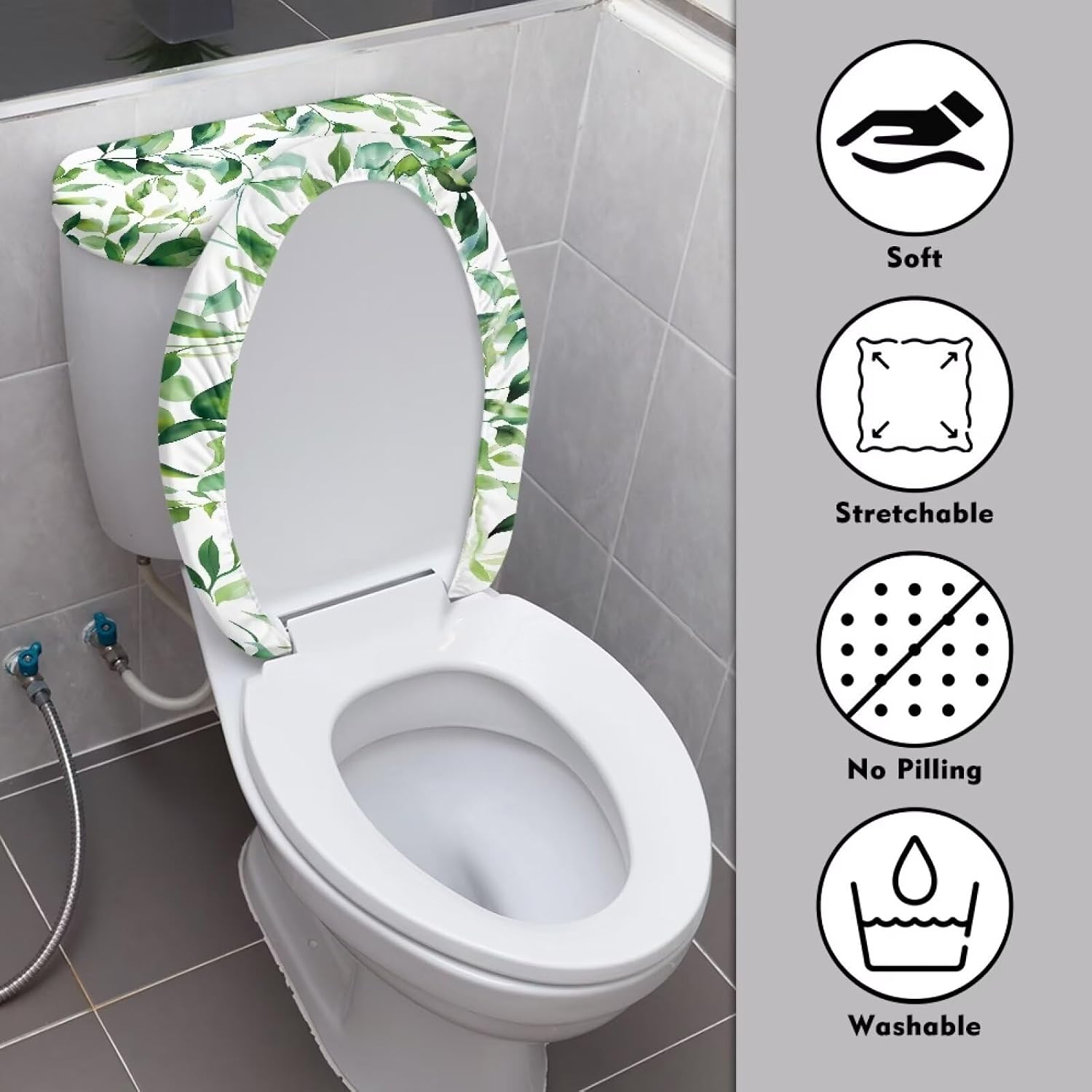 Toilet Lid Tank Protector Cover Pack of 2, Toilet lid Cover Stretch Toilet Tank Lid Cover Replacement Machine Washable Fits Most Standard Tanks & Lids, Leaf Green image 3