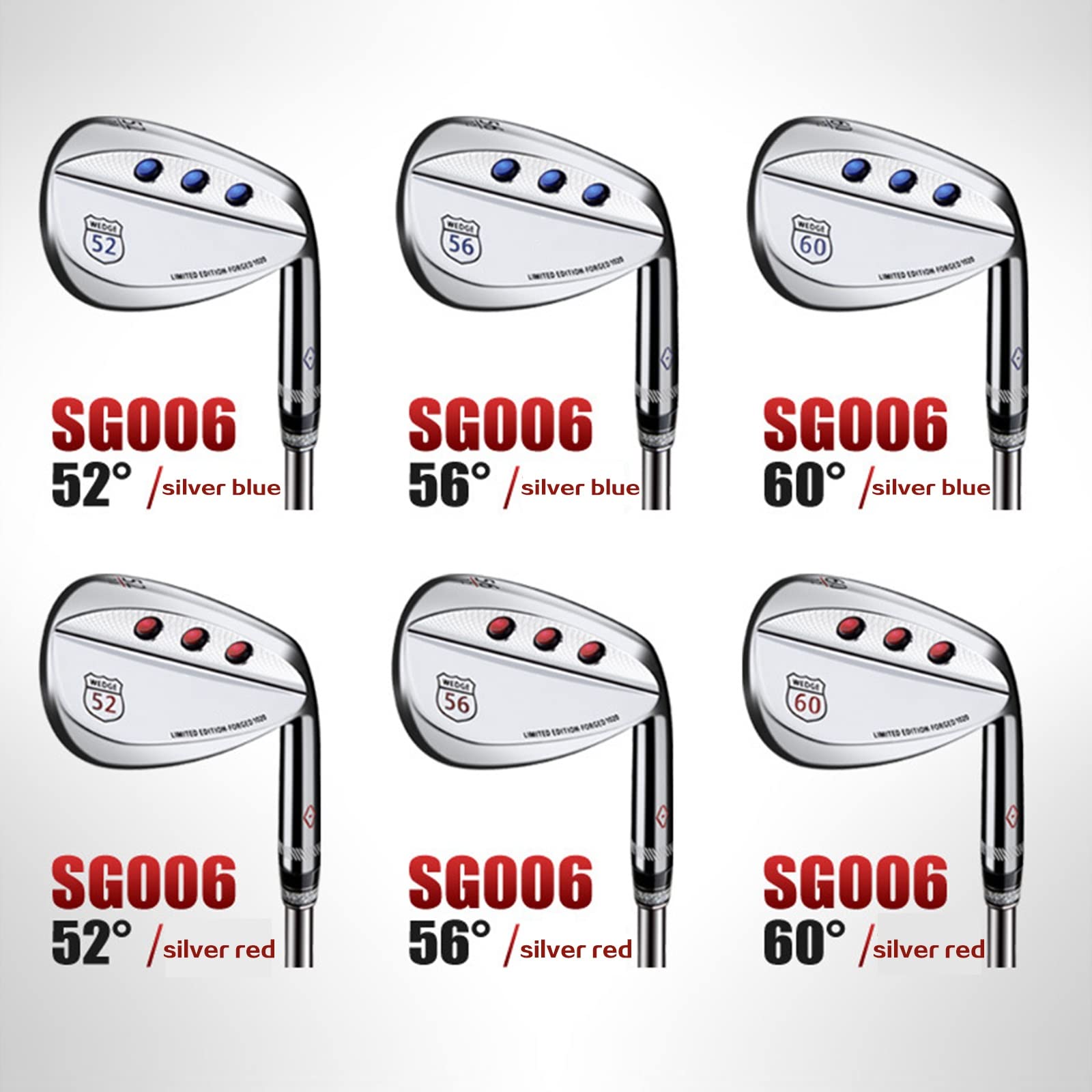 Golfschläger, 52° 56° 60° Grad Golfkeile, Edelstahlkopf, Carbonschaft, männlich und weiblich, geeignet für Golfer, geeignet für Anfänger und Fortgeschrittene, Silberrot, Silberblau
