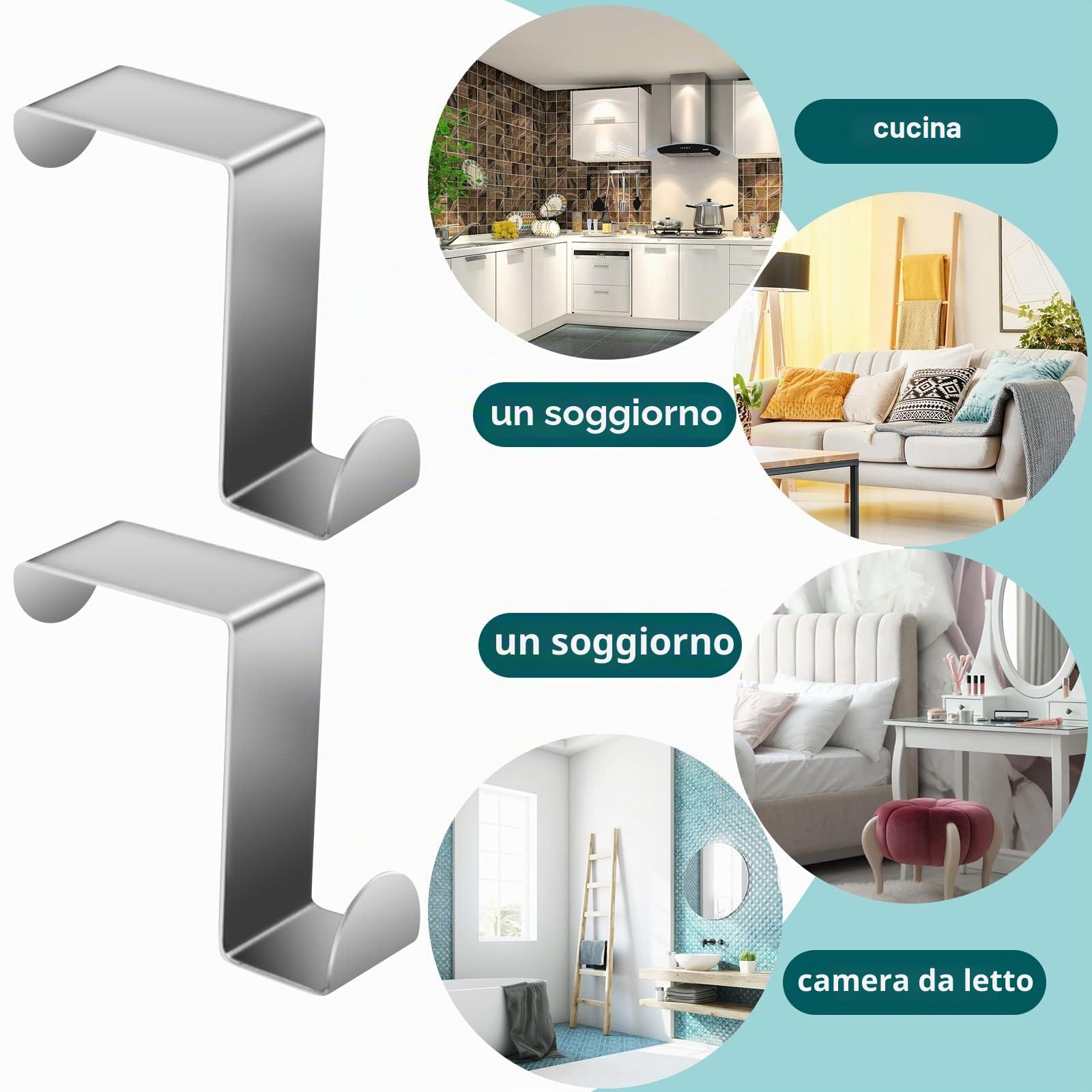 Ganci Sopraporta Acciaio Inossidabile Reversibili 10 Pezzi per Ante Standard Armadio