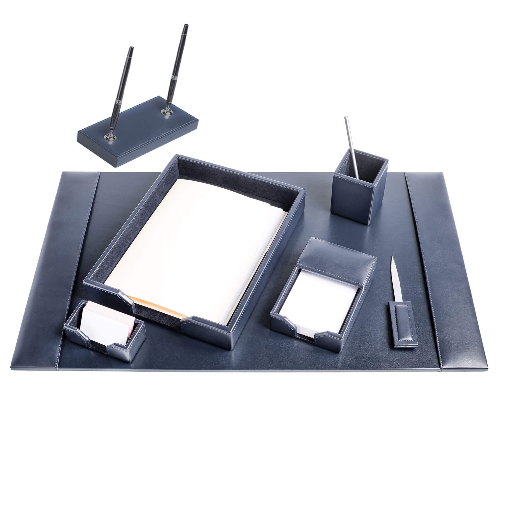Dacasso Bonded Set di lussuosi sottomano da scrivania e scrivania essenziali per l'organizzazione della scrivania, 7 pezzi, blu navy