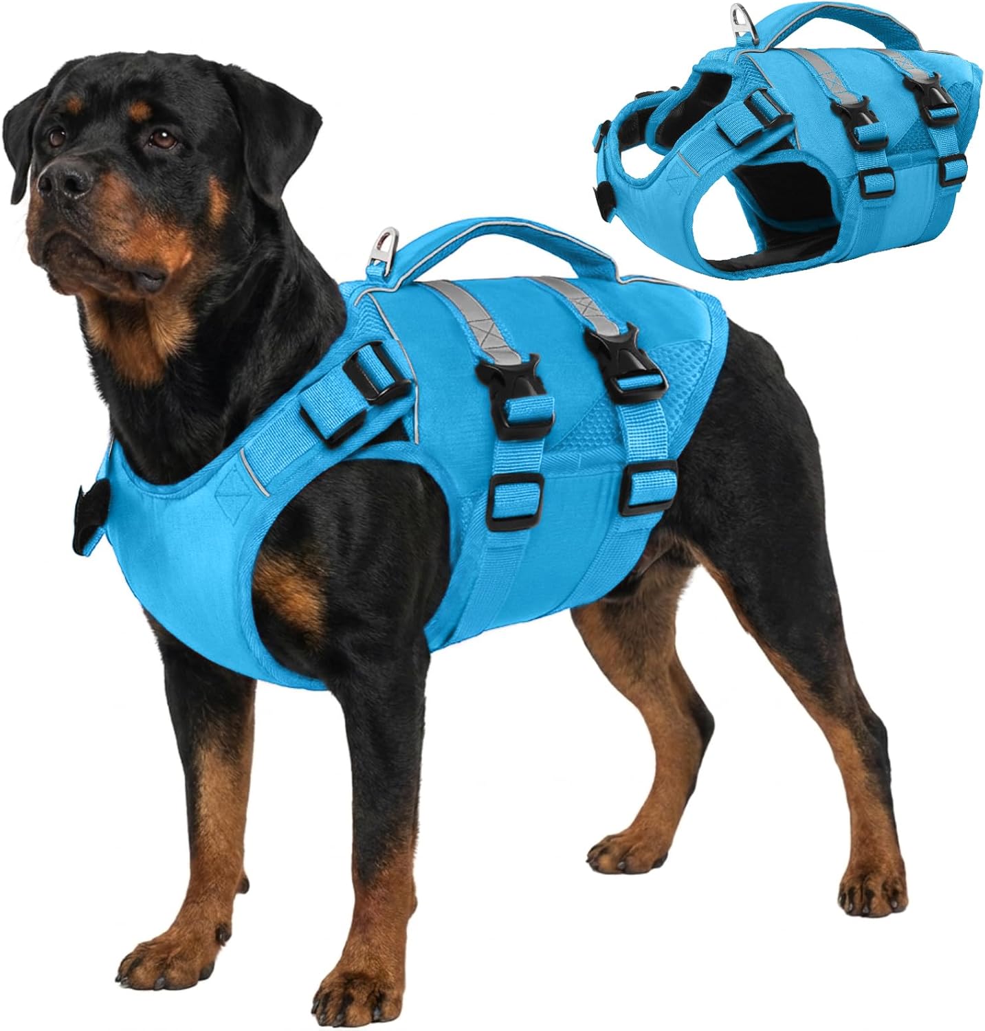 Kuoser Dog Life Jacket, High Flotation Dog Life Vest for Swimming Boating, Adjustable Ripstop Pet Lifesaver for Small Medium and Large Dogs, Reflective Safety Puppy Swimming Vest with Rescue Handle