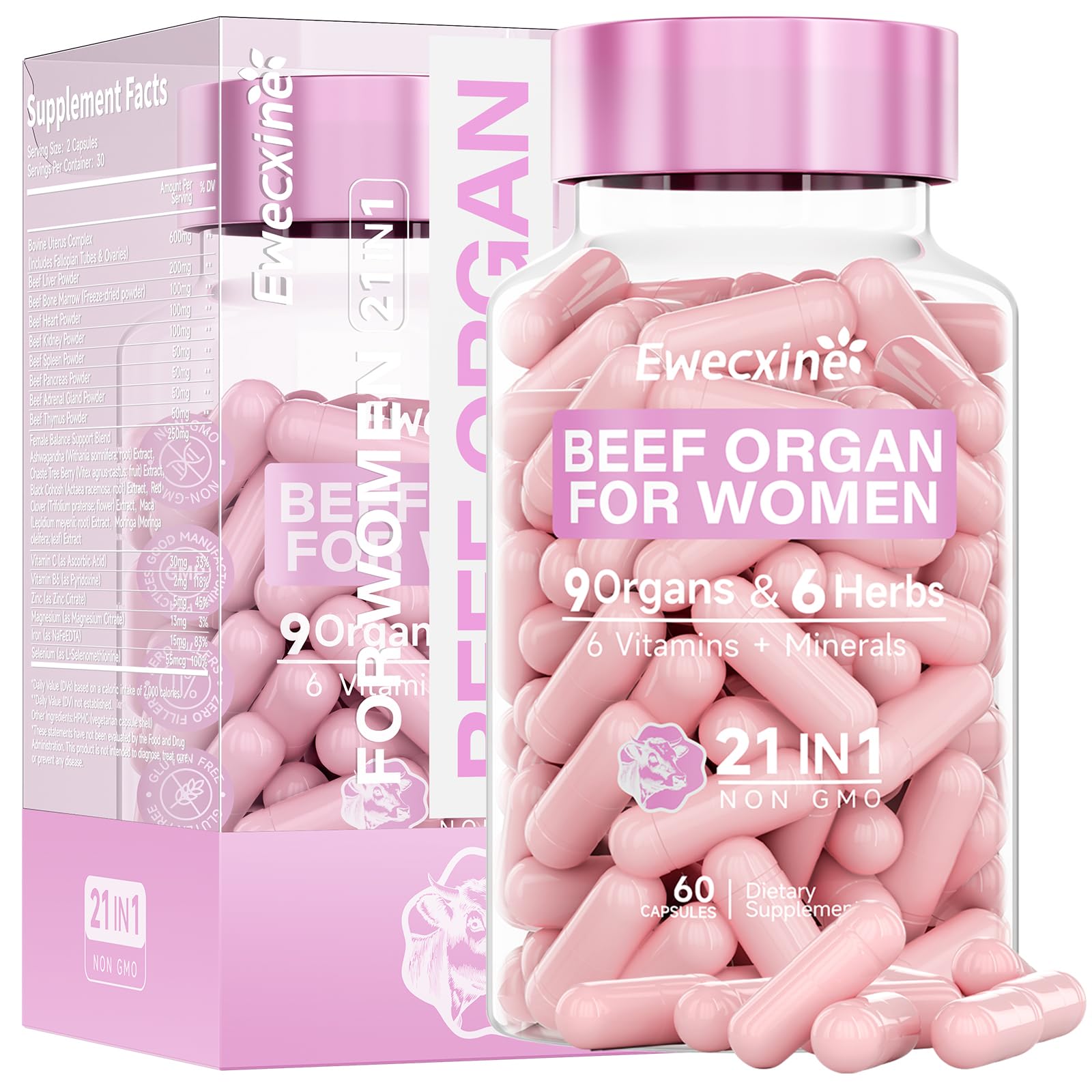 Beef Organ Supplement for Women 9-Organ Formula with Herbal Support Liver Uterus Ovary Heart Kidney for Feminine Balance