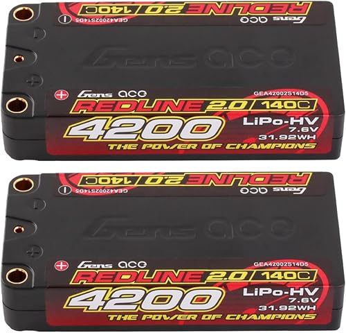 Gens ace Redline 2.0 Series 4200mAh 2S Lipo Batería 140C 7.6V HV HardCase Shorty Lipo Batería (2 piezas)