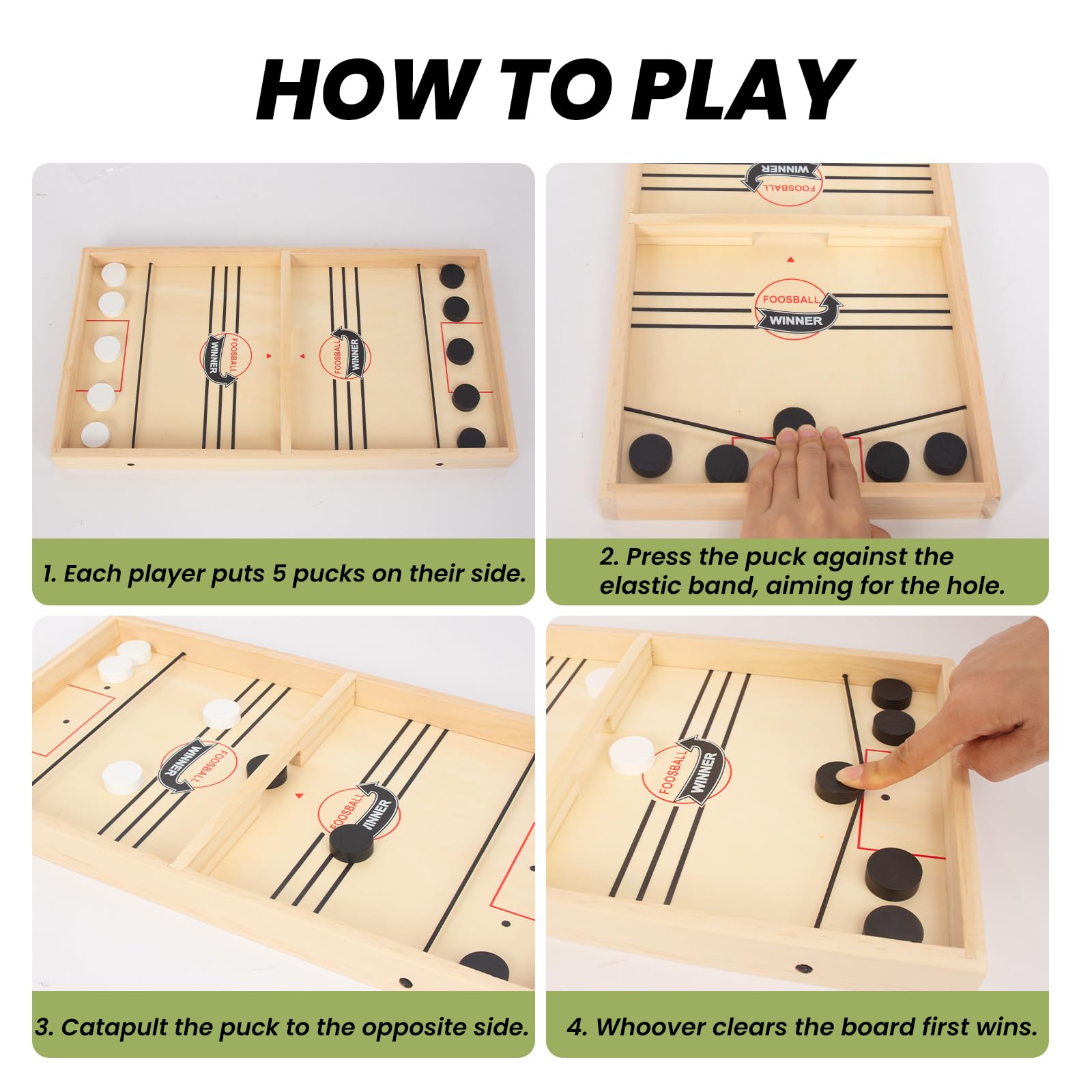 WOODENFUN 16 in Fast Sling Puck Game,Wooden Hockey Super Foosball Table,Desktop Battle Parent-Child Interaction Winner Slingshot Game,Adults and Kids Family Toys - Image 2