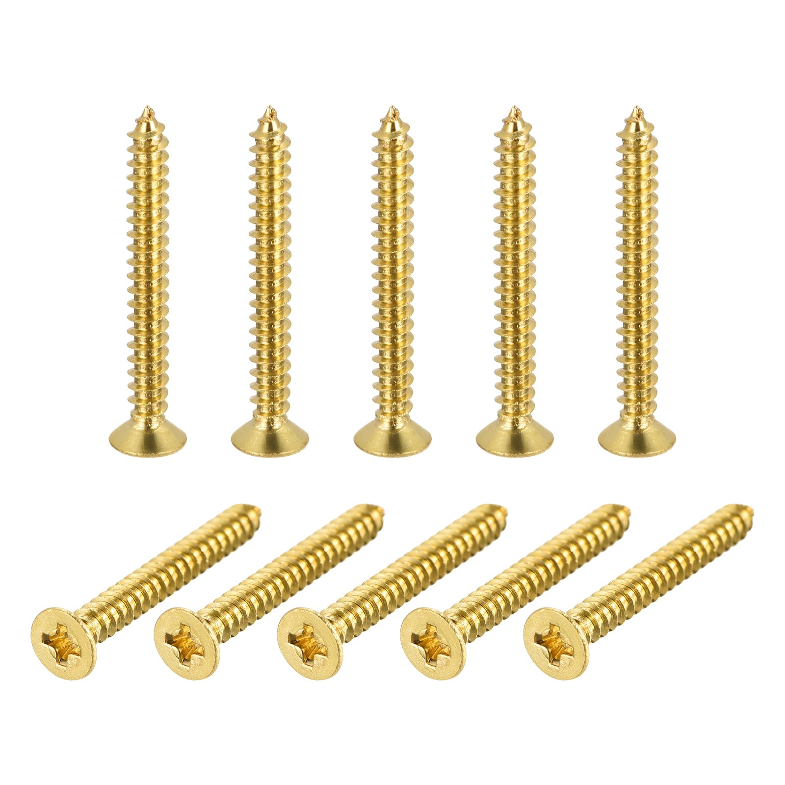 uxcell Brass Wood Screws, M4x35mm Phillips Flat Head Self Tapping Connector for Door Hinges, Wooden Furniture, Home Appliances 50Pcs