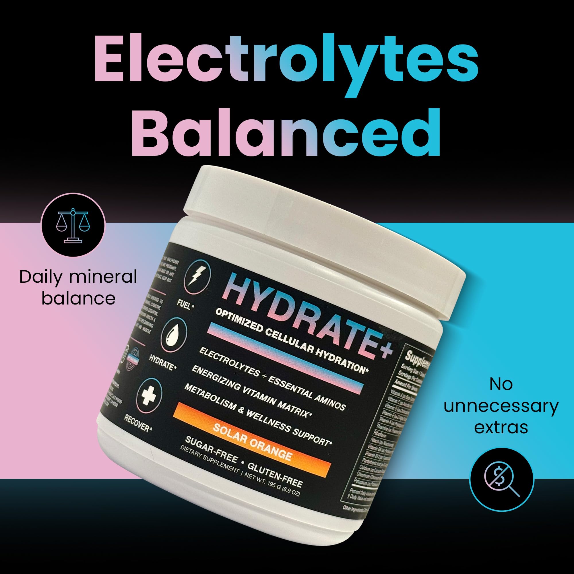 iAMINOS Hydrate + | Sugar-Free Electrolyte Hydration Powder for Athletes – Endurance & Muscle Hydration Support – Clean Daily Wellness Drink – Solar Orange, 30 Servings thumbnail 4