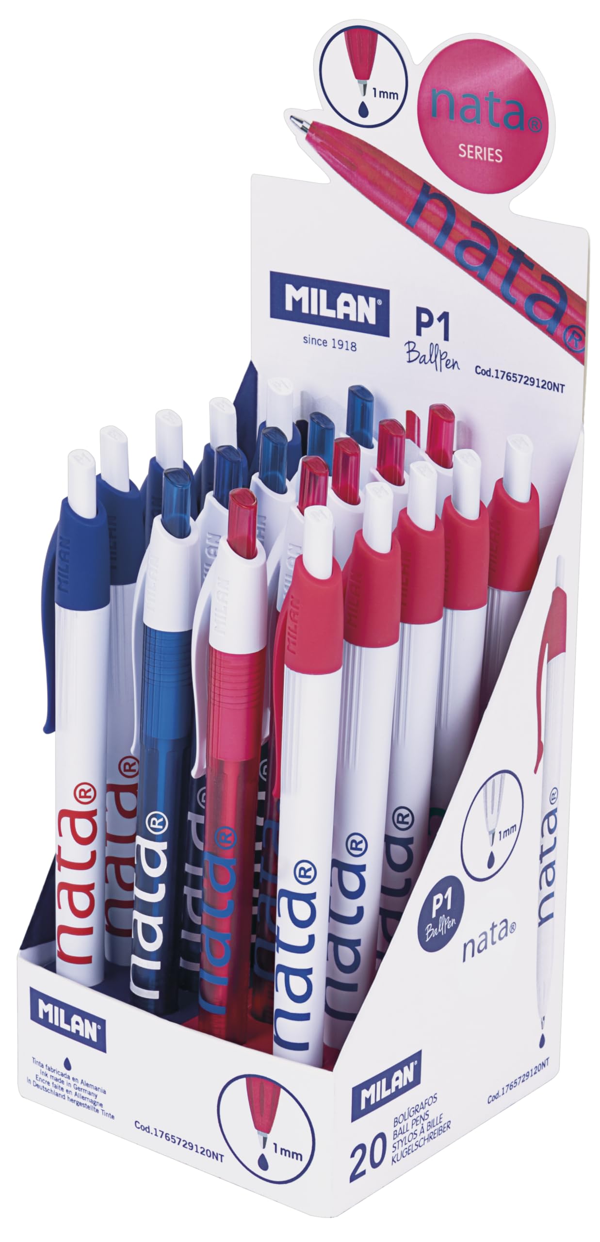 MILAN® Display box 20 pens P1 nata® 624, blue ink