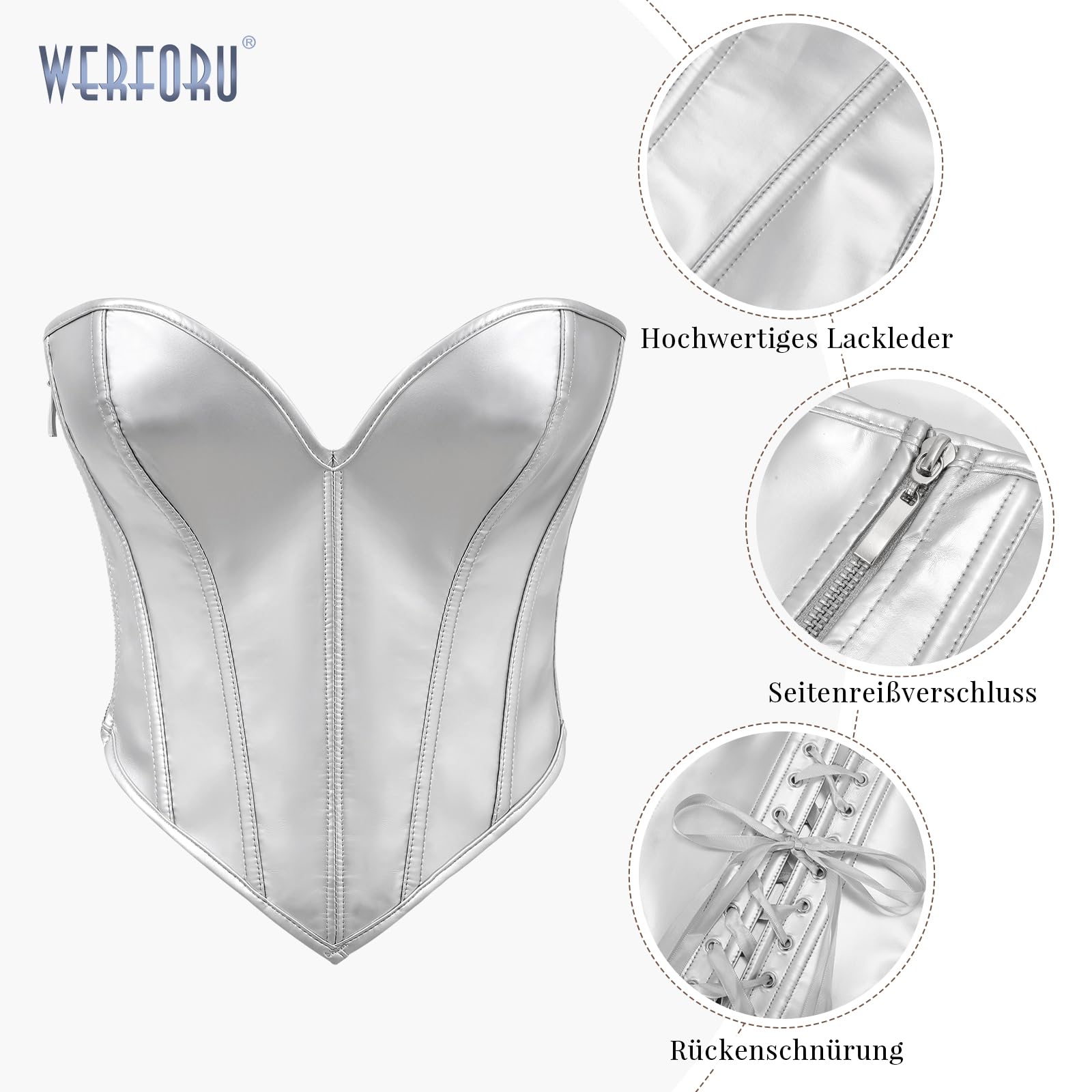 WERFORU Corsé de cuero para mujer corsé sin tirantes de cuero sintético corsé con cremallera superior chaleco Bustier