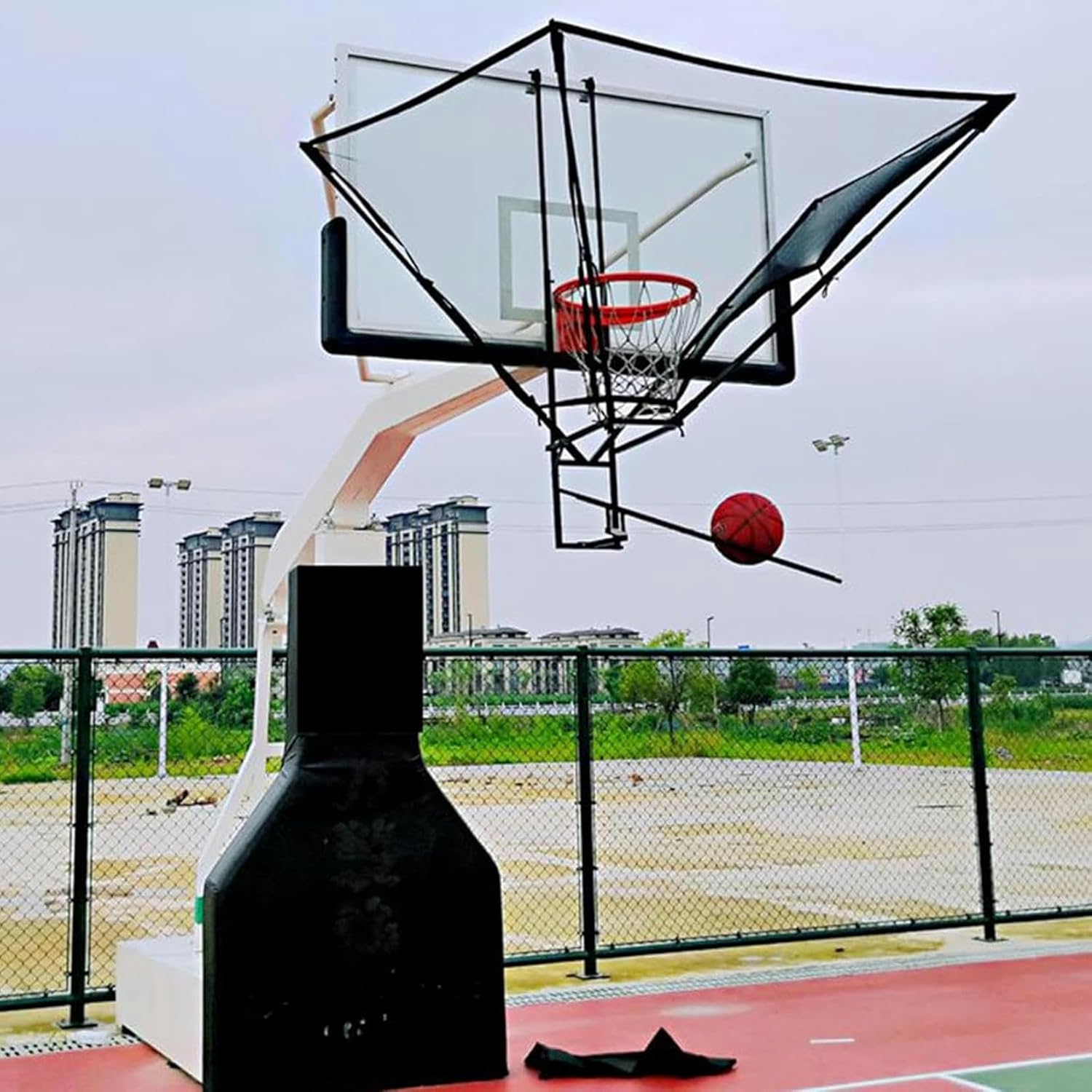 Wall Mounted Basketball Hoop Rebounder Shot Returner Net Return - Trainer for Traditional Pole and Mounted Hoops with Rotating Chute