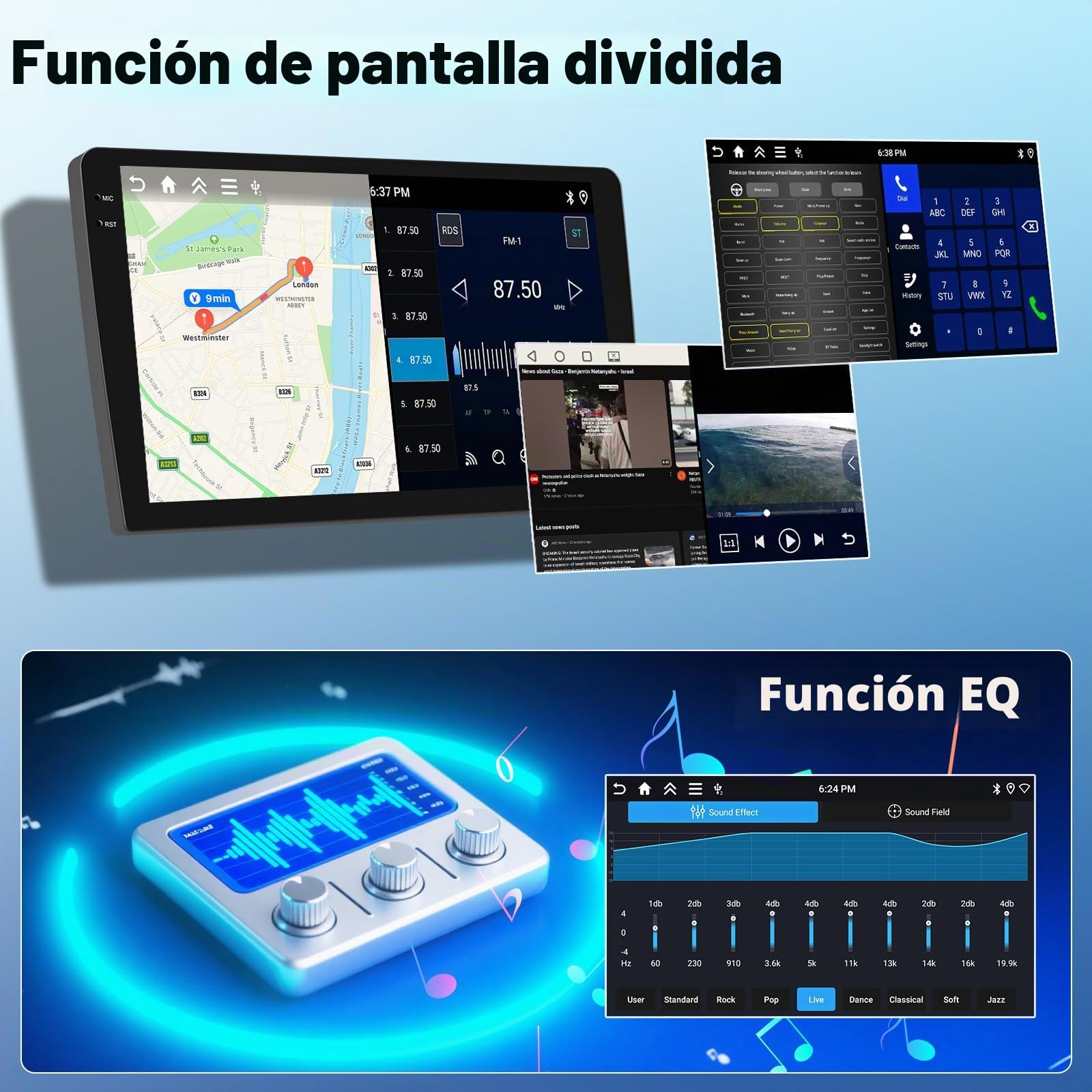 SIXTOP 4+128GB Android 15 Radio para Renault Dacia Sandero 2 B52 2012-2019 Pantalla Radio Coche 9 Pulgadas con CarPlay Android Auto GPS WiFi Bluetooth FM/RDS EQ SWC Cámara de Marcha Atrás