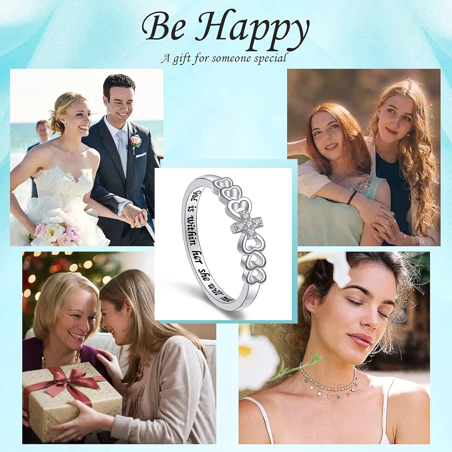 Alphm S925 Sterling Silver Christian Cross Heart Inspirational Faith Bible Verse Ring for Women Teen Jewelry - Image 6