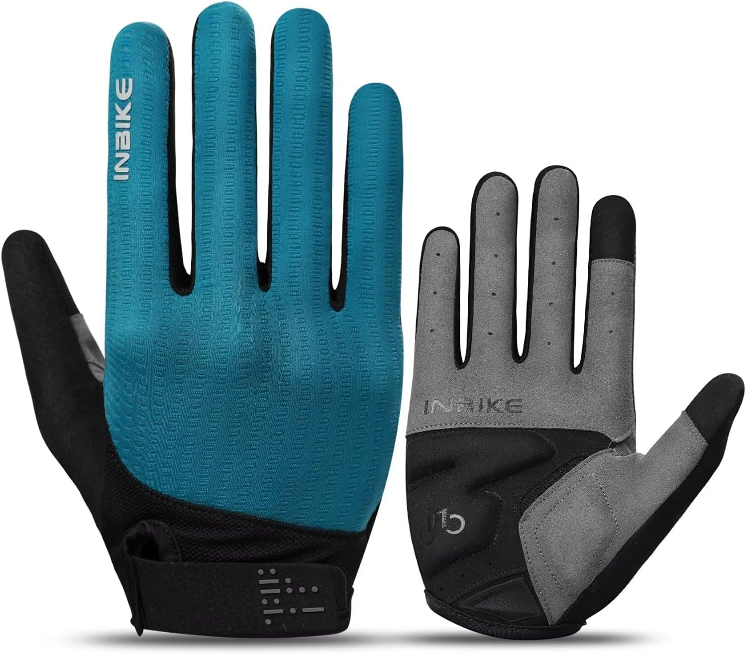 INBIKE Cycling Gloves for Men Women, Shock-Absorbing Memory Gel Padded Biking Gloves, Bicycle Breathable Touchscreen Reflective Full Finger Bike Gloves