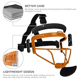 Dinictis Softball Face Mask, Lightweight, Comfortable, with Wide Field Vision, Durable and Safe Face Guards, Premium Protective Softball Fielder\'s Mask-Vibrant Orange-Child(S)