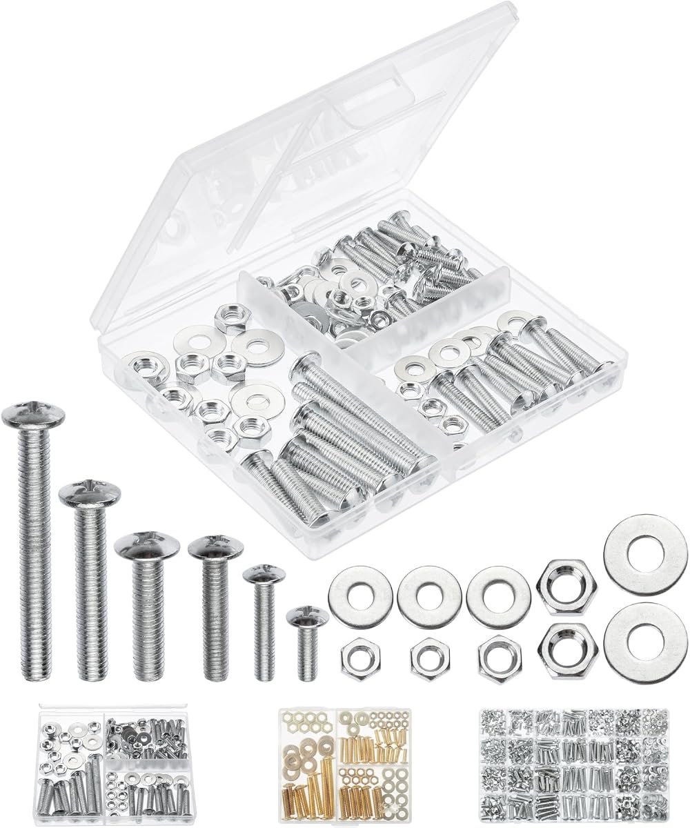 Kit surtido de tuercas y pernos, 113 piezas, hierro galvanizado | Kit de tornillos y tuercas surtidos métricos M4 M5 M6 con caja de almacenamiento transparente para maquinaria, automoción