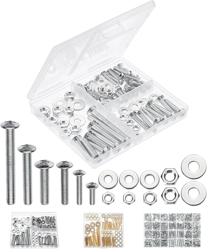 Kit surtido de tuercas y pernos, 113 piezas, hierro galvanizado | Kit de tornillos y tuercas surtidos métricos M4 M5 M6 con caja de almacenamiento transparente para maquinaria, automoción