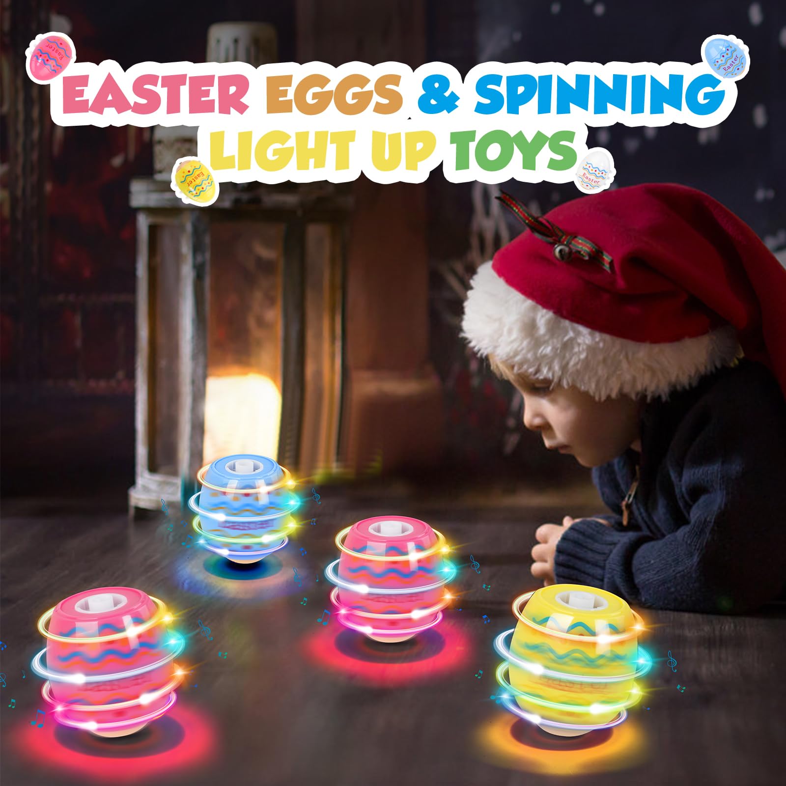 HaoVrisn Uova di Pasqua 2026, 6 Pezzi di Uovo di Pasqua Kinder Rotanti con Luci e Musica, Decorazioni Pasquali Idee Regalo per Bambini