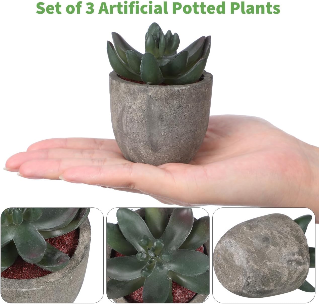 OUNONA 3Pcs Artificial Succulent Plants Potted, Artificial Plants Indoor, Faux Succulents Assorted Decorative Faux Potted Fake Cactus Cacti,Aesthetic Mini Decor for Office Desk Decor