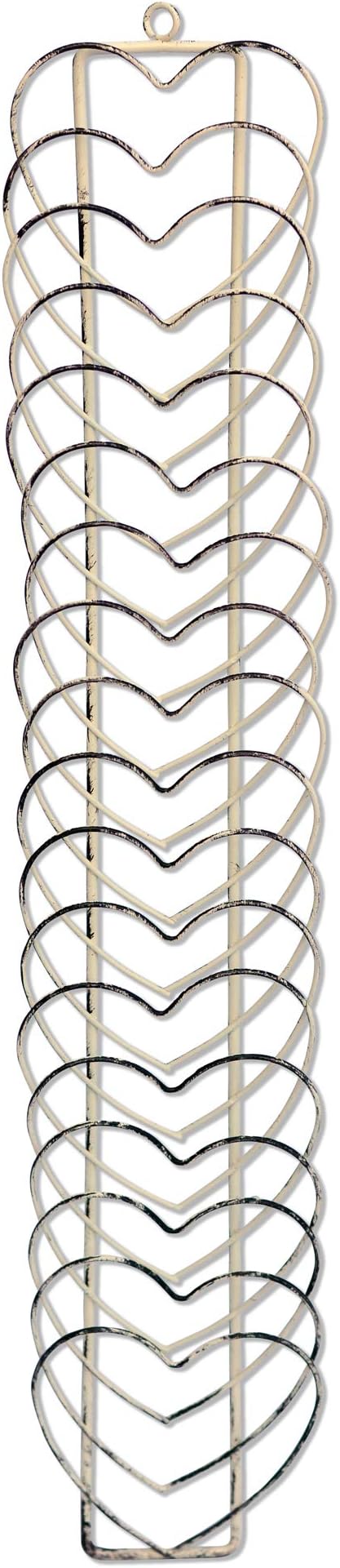 Rustic Farmhouse Wire Hearts Card Holder, Memento Organizer, Photos, Note Rack Display, Vintage Style, Distressed Weathered White Gray, Wall Mounted, Metal Wire, 20 1/2 Inches Long