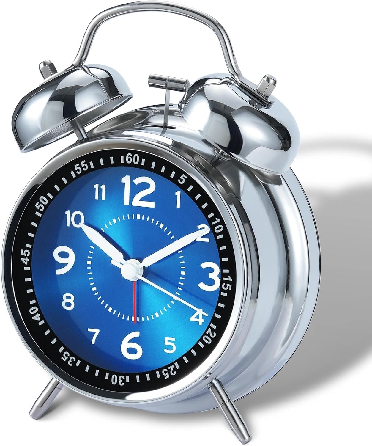 AKCISOT Loud Alarm Clock for Heavy Deep Sleepers, 4.5 Inches Analog Metal Twin Bell Clocks Battery Operated with Backlight for Bedroom Beside, Old Fashioned for Home Desk Decoration(Blue)