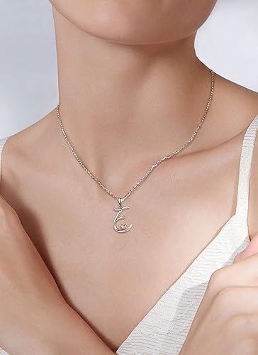 Miniatura 5 de CELESTIA Collares con iniciales de plata de ley 925, 26 letras con corazón de oro rosa, cadena de 18 pulgadas