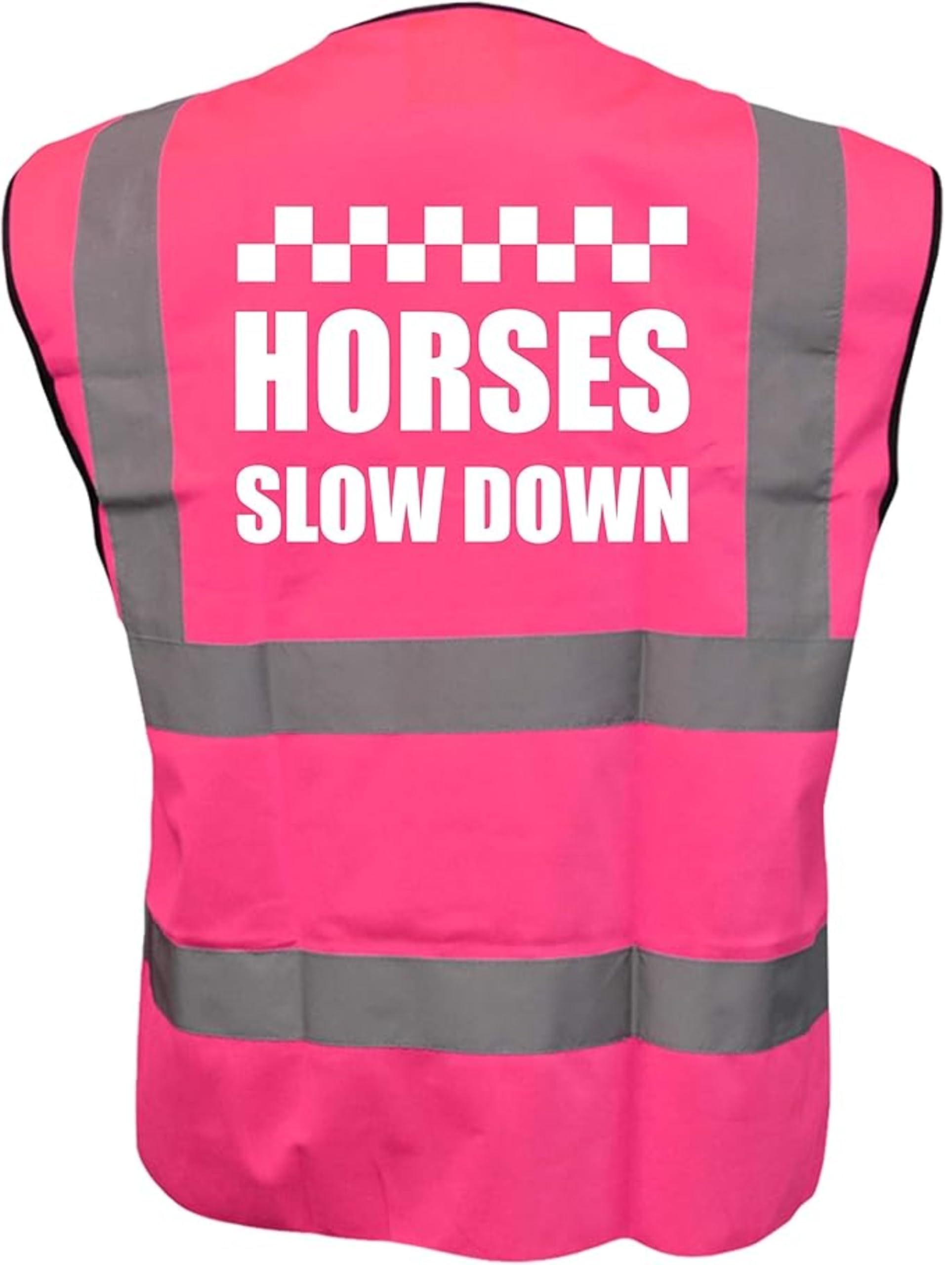 Brook Hi Vis Uk Unisex Pink Bright High Visibility Vest With White Horses Slow Down - Horse Riding By Brook Hi Vis Medium