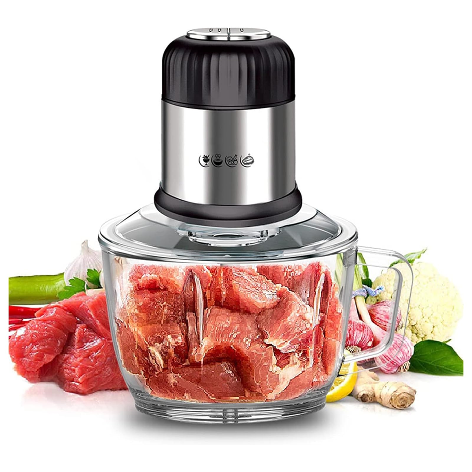 Picadora Eléctrica Picadora Picadora 2L, Alta Potencia 800W, Recipiente De Vidrio Con Asa, Procesador De Alimentos De Funcionamiento Silencioso, Máquina De Cocina Para Carne, Verduras, Frutas, Ceboll