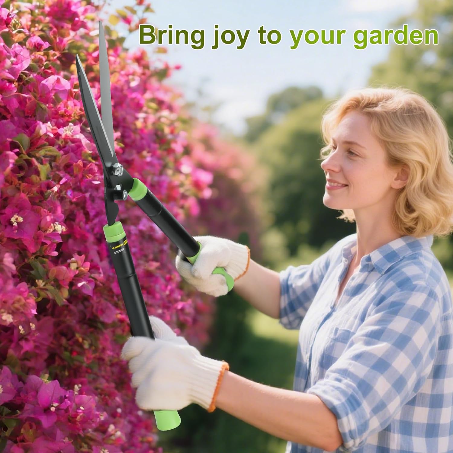 Hedge Shears, Heavy Duty 23-30 Inch Telescoping with Sharp Carbon Steel Blade, Ergonomic 20° Angled Head, Rust-Proof Hedge Trimmer for Shrubs, No Ladder Needed