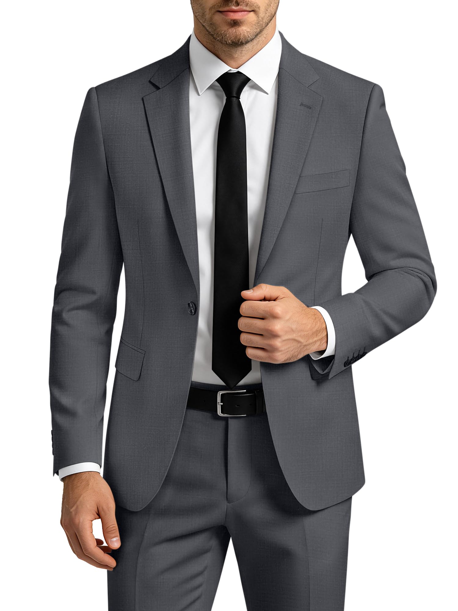 Mens Suit 2 Piece Suits for Men One Button Slim Fit Solid Jacket &amp; Pants Tuxedo Set Business Wedding Party Prom
