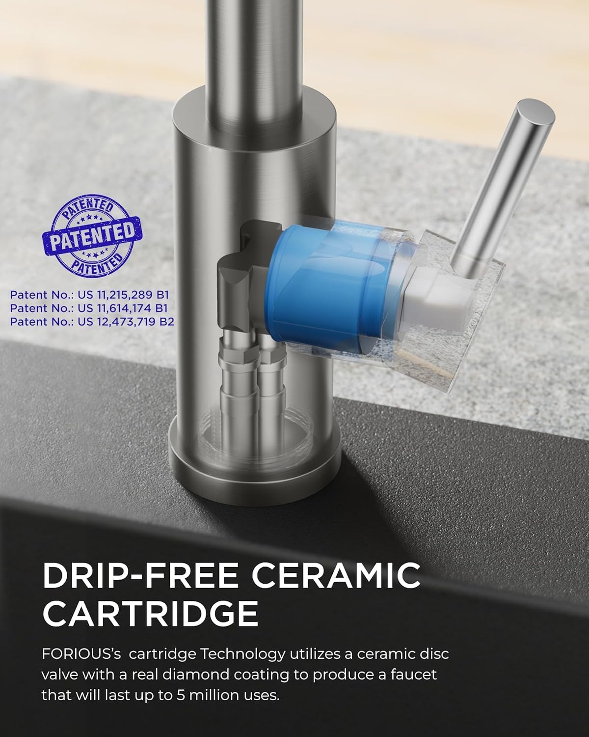 COMLLEN Kitchen Faucet, Equipped with Soap Dispenser and Pull-Down Sprayer, Nickel-Plated, Suitable for Kitchen Sinks, Camper Vans, Caravan Washing Units, and Camping Vehicles