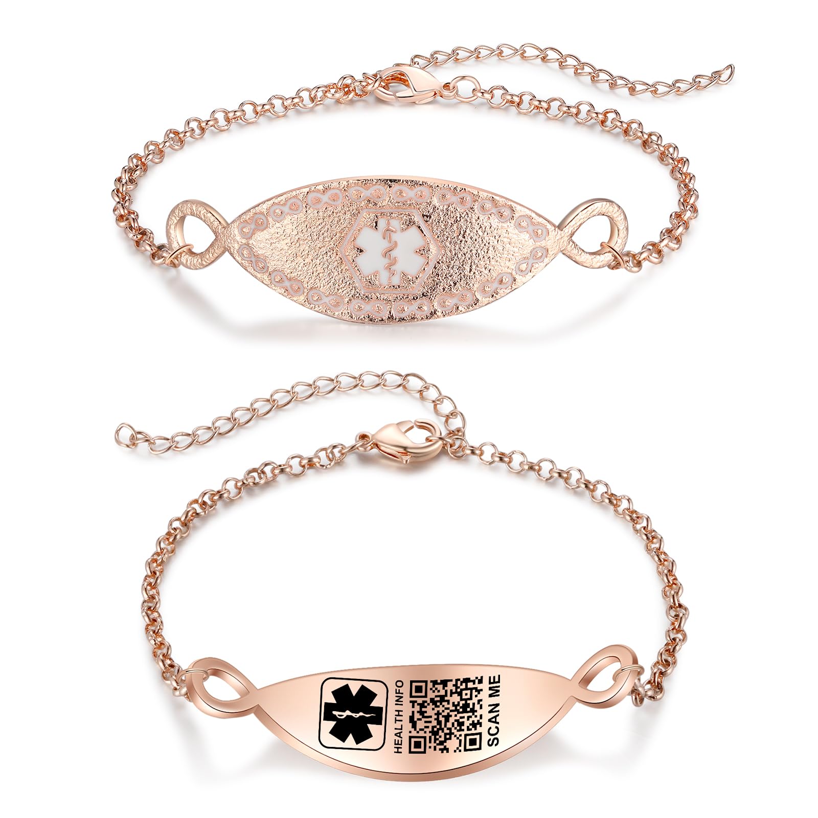 Verbessertes medizinisches Armband für Männer und Frauen mit QR-Code, medizinische Notfall-ID-Armbänder – Titan-Stahl-Armband passt Handgelenken von 20,3 - 25,4 cm – mehr Platz