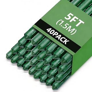 5FT Garden Stakes 40PCS, Plant Stakes Support for Gardening, Plastic Coated Metal Garden Stakes Supports Climbing for Tomatoes, Flower, Grapes, Bean - Amazon product rated Grade A
