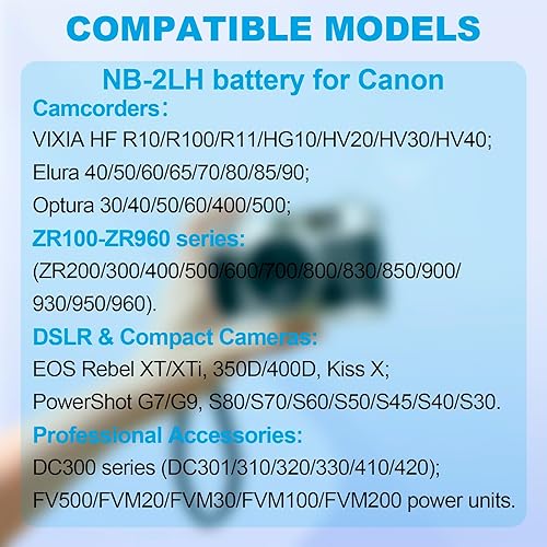 Miniatura 7 de NB-2LNB-2LH - Batería de repuesto para Canon - 7.4V 720mAh de alta capacidad de iones de litio  Compatible con cámaras PowerShot G7G9, S30-S80,