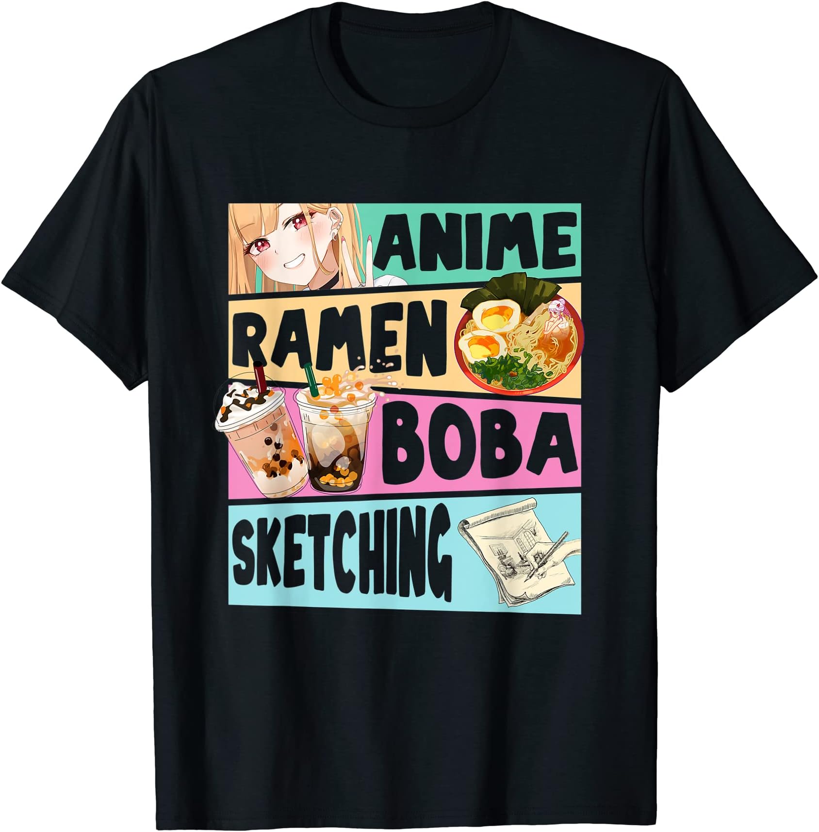 BORN IN 1972Anime Ramen Boba Sketching Kawaii Anime Gift Girls Teens T-Shirt