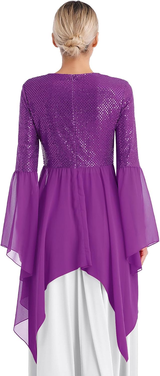 Praise Dance Dress for Women Sequin Irregular Lyrical Dance Dress Liturgical Dancewear Church Tunic