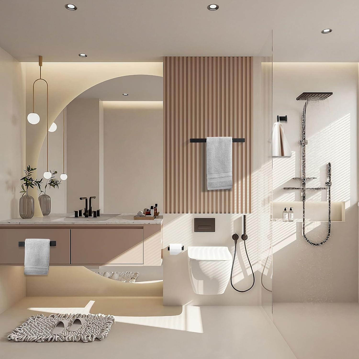 Fapully 8 Piece Bathroom Hardware Accessories Set Stainless Steel Matte Black Wall Mounted