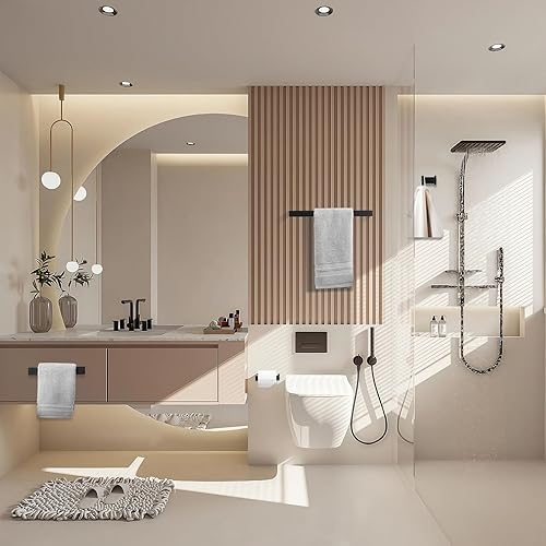 Miniatura 2 de Fapully Juego de accesorios de baño de 8 piezas de acero inoxidable mate negro montado en la pared