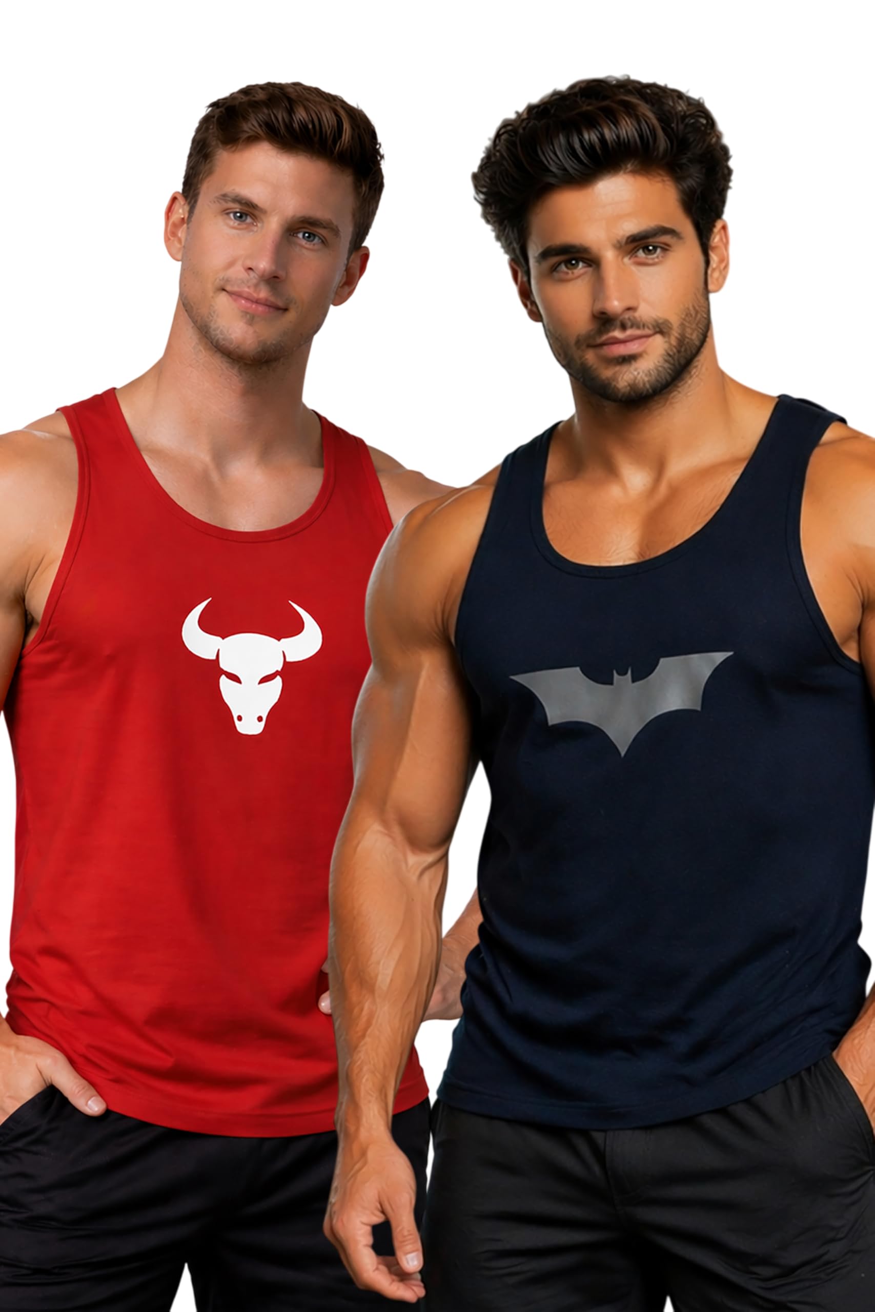 Polyester Letter Printed Vest for Men - Pack of 2 - Navy Blue & Red | Round Neck | Sleeveless | Regular Fit | Summer & Gym Wear Tank Top for Men-image-2