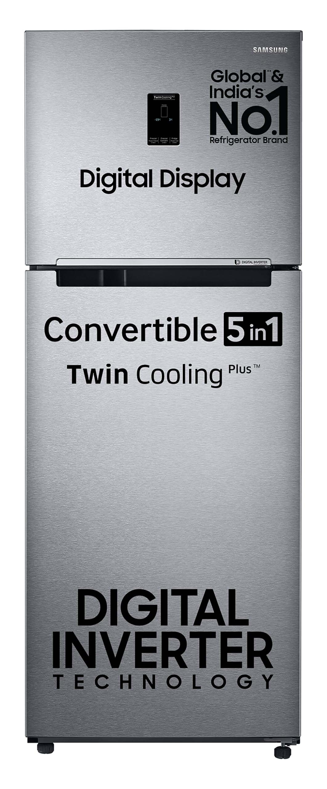 385 L, 2 Star, Convertible 5-in-1 Digital Inverter, with Display Frost Free Double Door Refrigerator (RT42C5532S9/HL, Silver, Refined Inox)
