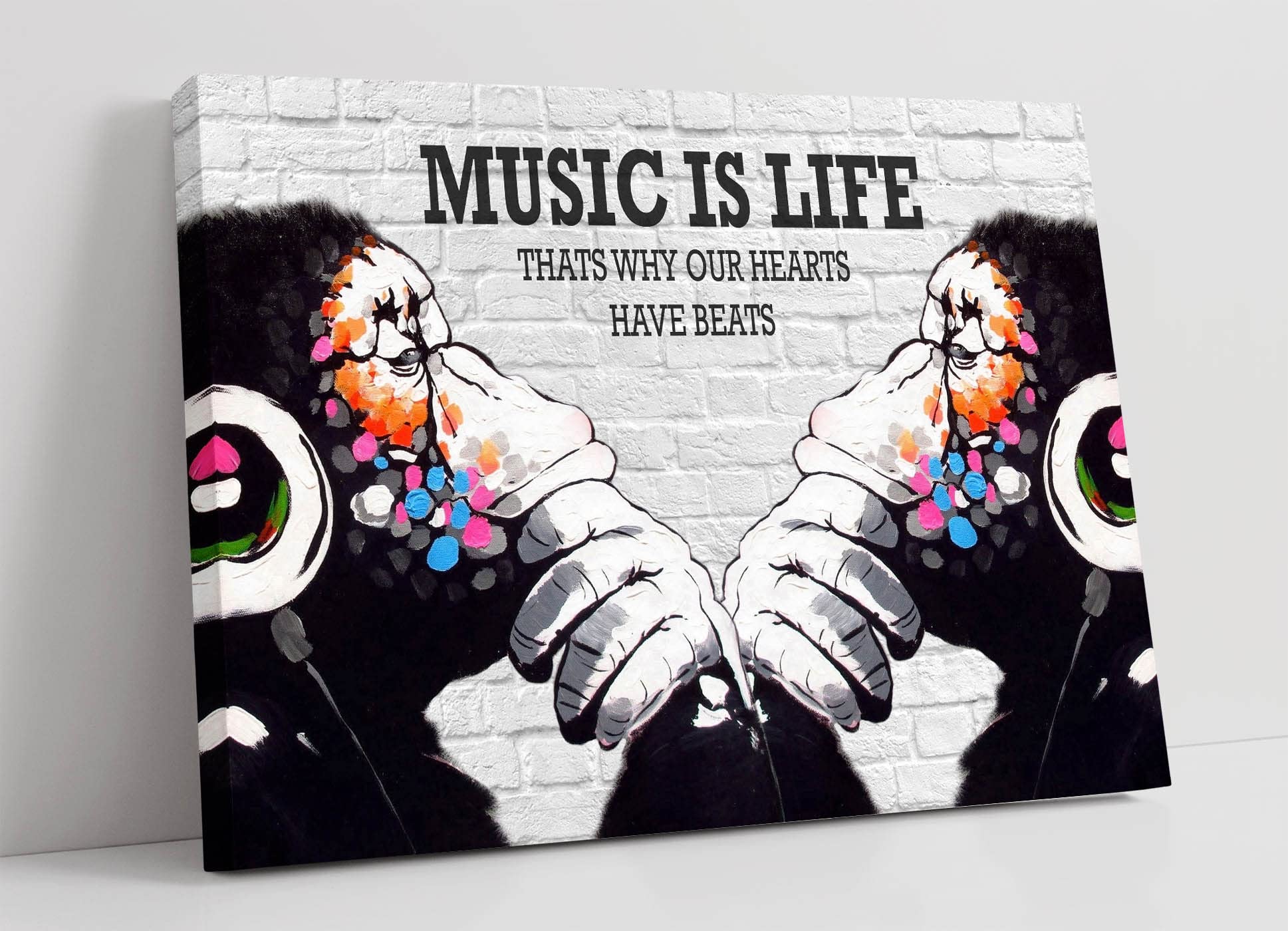 CanvasArtShop – MONKEY DJ Banksy Wall Art – Music Is Life Graffiti Style Gorilla – Street Art Canvas Print – Urban Home Decor (30in x 20in / 76cm x 50cm)