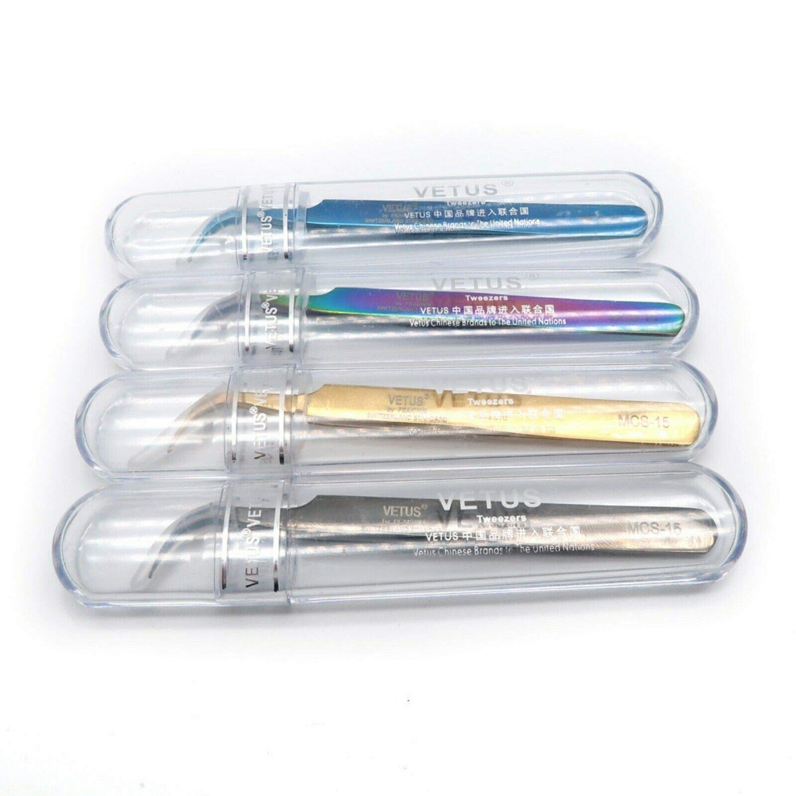 WIMPERN PINZETTE VETUS für Wimpernverlängerung und Volumentechnik, SET Grau (4x MCS-12 bis MCS-19)