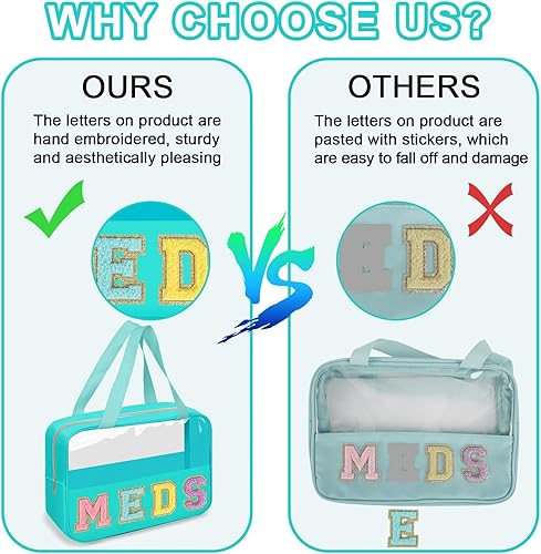 Miniatura 7 de Iqimott Bolsa de parches transparentes con asa, bolsa de maquillaje para medicamentos y medicamentos con asa, bolsa de viaje de chenilla, bolsa de