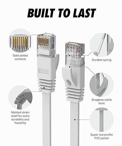 Miniatura 2 de Cable Ethernet Cat 6 LAN plana de 75 pies UTP Cat 6 RJ45 cable Ethernet largo cable de red parche cable de Internet 75 pies color blanco