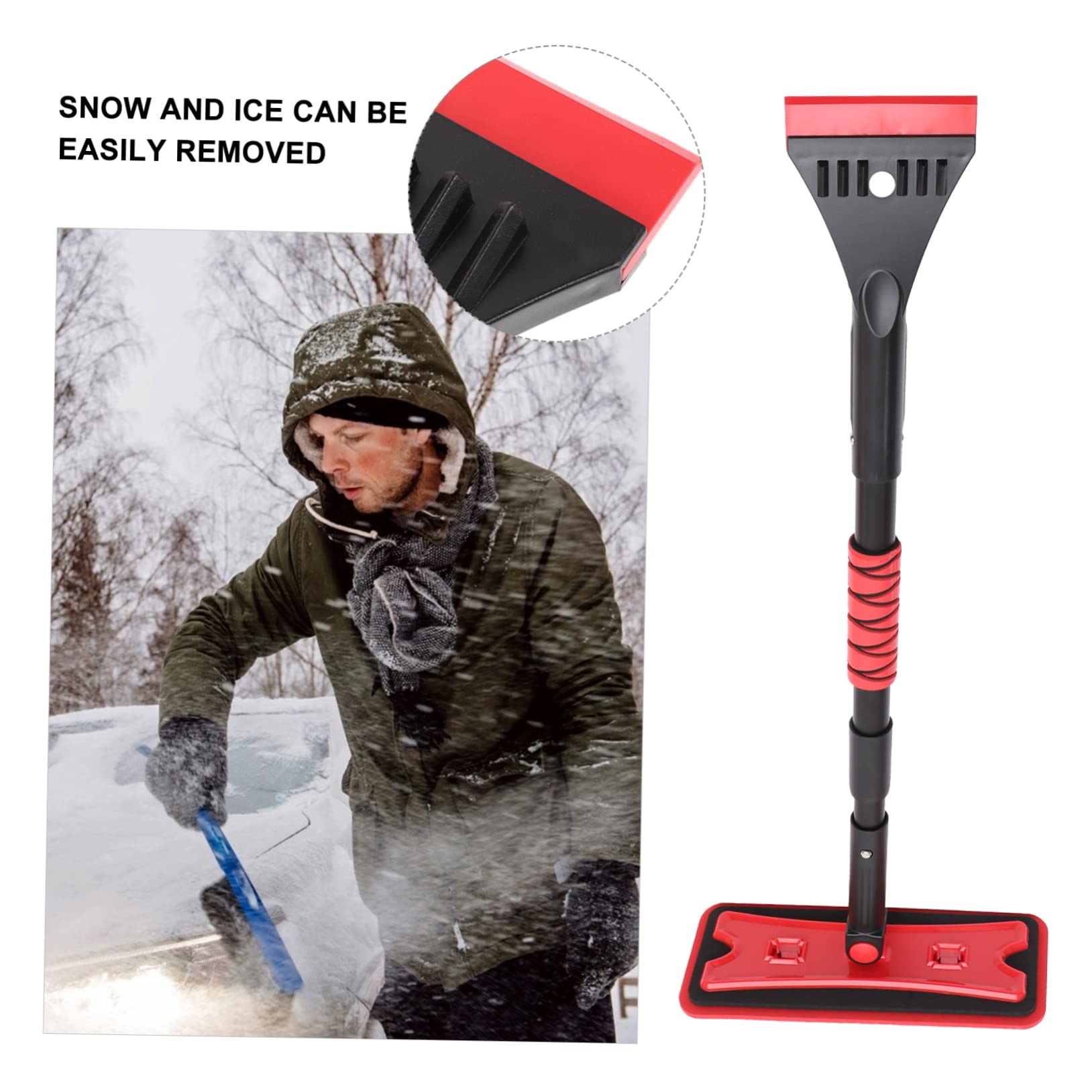ORFOFE Grattoir À Glace Manche Extensible Balai À Neige Outil De Déneigement pour Pare-Brise Multi-usages Rouge