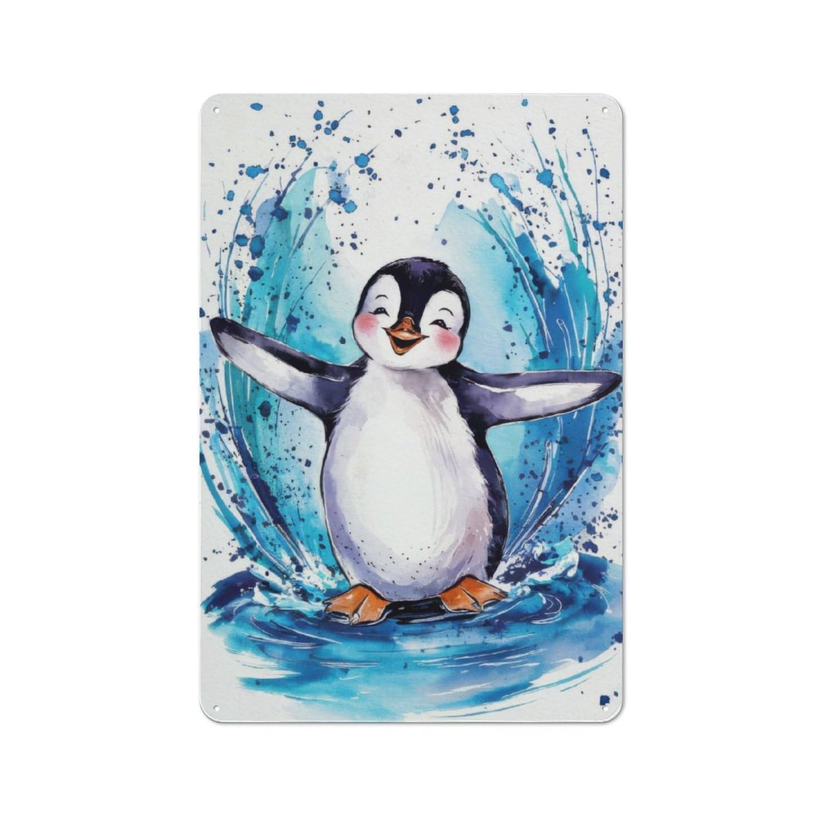Classic Penguin Animal Metal Wall Sign 30x20cm, Pub Wall Decor for Diner, Restaurant, Shed Or Kitchen