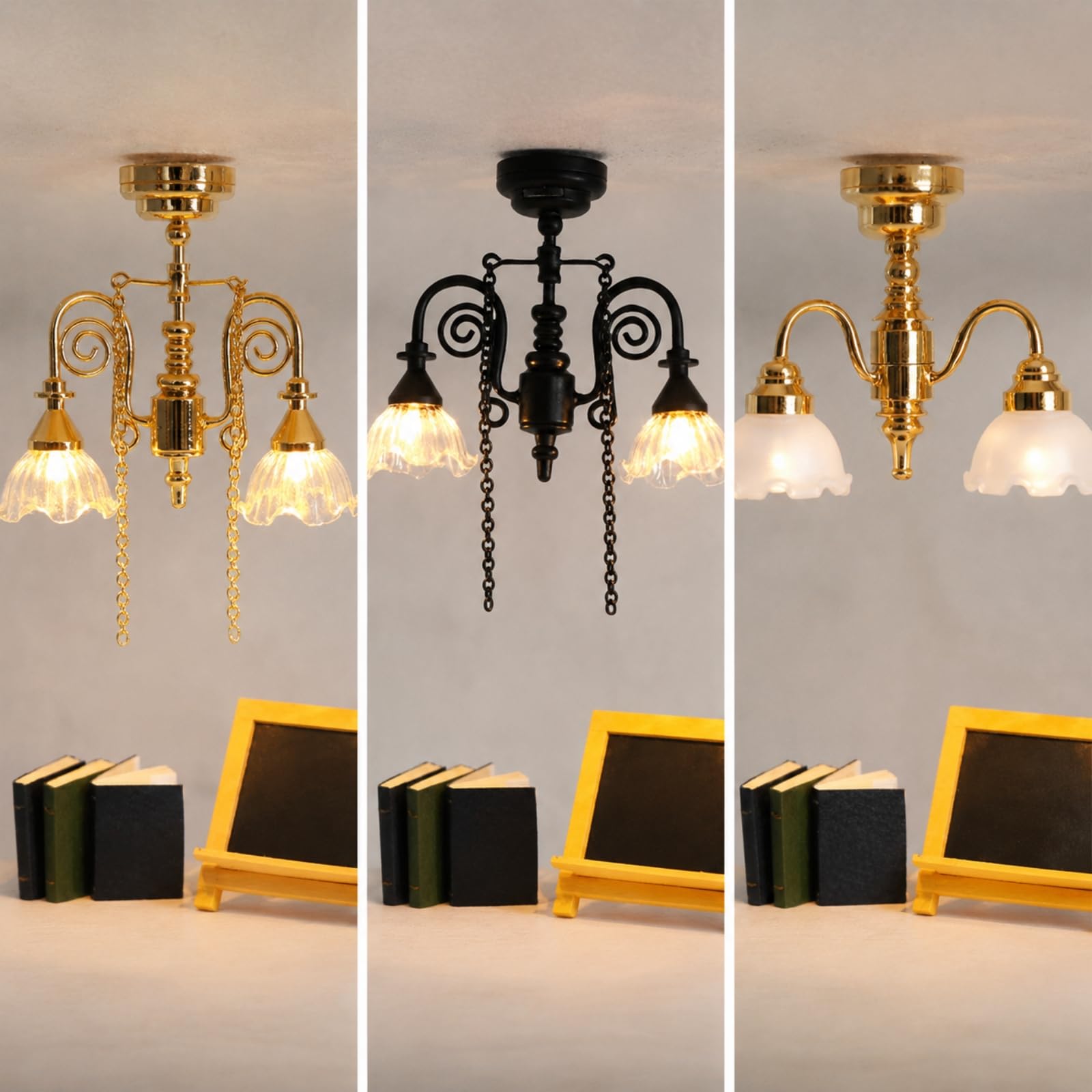 Modello di Illuminazione in Miniatura in Lega Ornamento Decorativo con Funzione Illuminante Romantico Lampada per Casa Delle Bambole, Stile 3