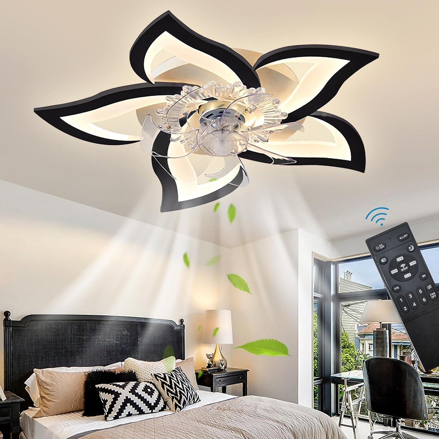 HXYSXHJUO Ceiling fan light 69CM Light with Illumination and Remote Dimming LED Fan Pendant 50W Dimmable for Living Room Bedroom Dining Lighting (Black)